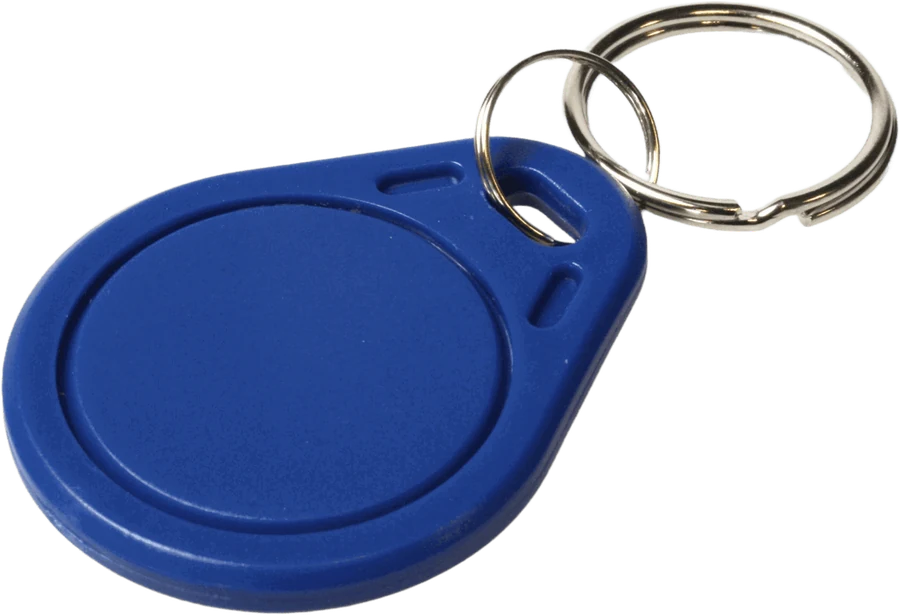 Modrá čipová RFID kľúčenka na krúžku